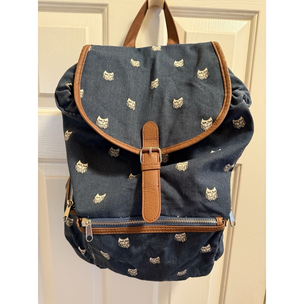 Mudd Blue Denim Owl Print Backpack